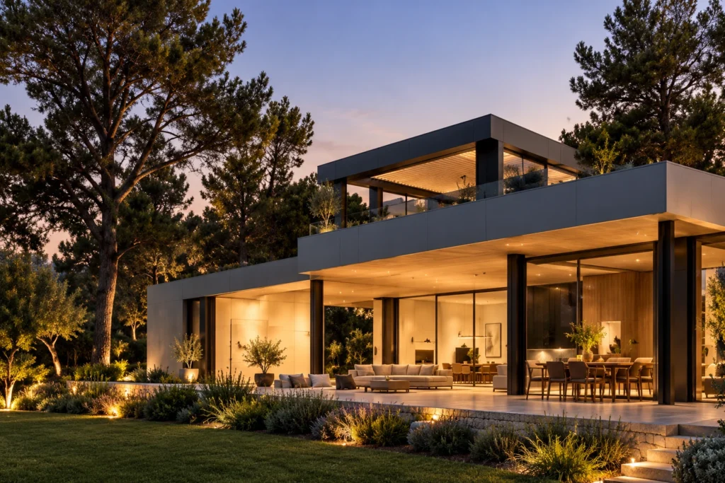 Contemporary architecture at twilight